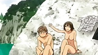 Steamy hentai clip with busty wanton GF and her shy dude fucking near the river