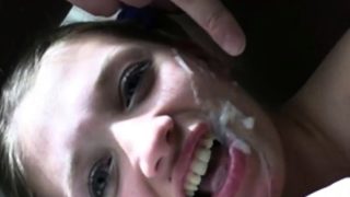 Naughty babe gets jizzed