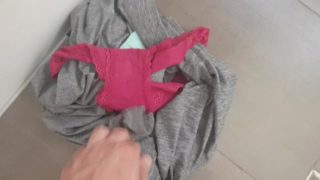 Cum in dirty worn panties from Sis in bathroom