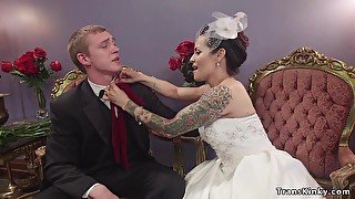 Full-Bosomed bride shemale butt fucking fucks her lover