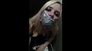 Kinky Night Out: Self-Gagged In Club Toilets!