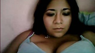 Sexy Latina temptress showed me her big pillowy tits on webcam