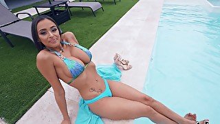 Busty neighbor Armani Black sunbathes and gets fucked balls deep