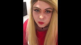 Hot Blonde Crossdresser shoots her load and eats it all FULL