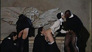 Black and white nun anal orgy in the monastery