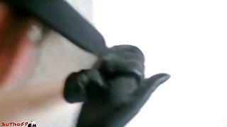 Stimulating you with my wet black gloves