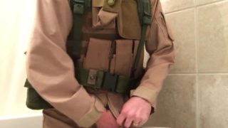 US Marine in has a Quickie in Battle Uniform (Cumshot)