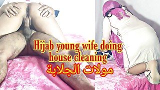 Amazing Arab young wife wearing hijab doing house cleaning and getting fucked hard