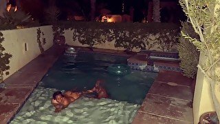 Ebony Babe Gets Stepbros BBC while out by the Pool Pussy Play outside and some Sloppy Head