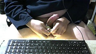 cumming hard with balls tied and balls stretched watching hy pnosis