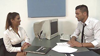 Missionary fucking in the office with a slutty chick - Rebecca Pinar