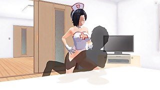 3D hentai nurse came to the patient to ride his big dick