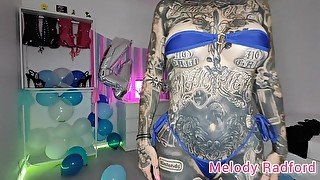 Sheer Pink and Blue Micro Bikini try on Melody Radford