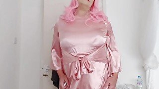 Pink satin sissy crossdresser slut