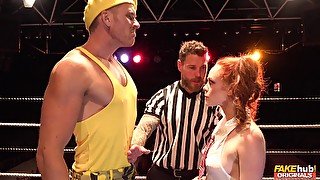 Hardcore fucking in the ring with a cum loving redhead model