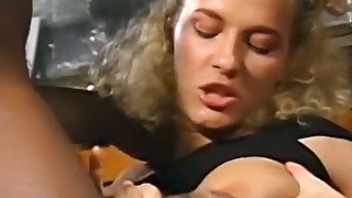 Hot and sexy blonde babe in the storage room plays with BBC