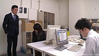 Japanese office girl gets her fur burger licked and dicked