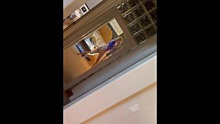 Blonde trans latina cums in front of mirror (lots of cum)