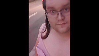 Chub Sissy Walks Outside in Bra and Skirt!