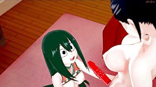 Tsuyu getting fucked by classmate Momo. My hero academia hentai.