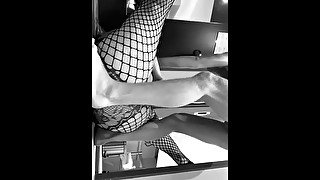 Ex girlfriend BBW fucks herself in fishnets