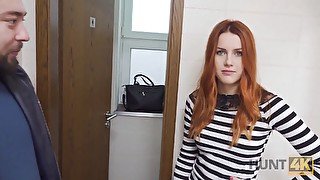 Hunt4k. hunter bangs gorgeous red haired in the public rest room