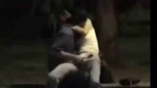 amateur finger his girl in park at night