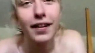 Horny naked chick gets cum facial