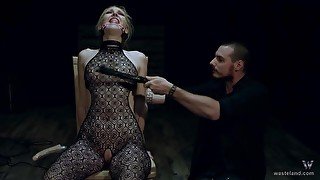 Amateur slave girl tied up to a chair gets her pussy pleasured