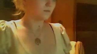 Petite blonde webcam teen goes topless showing me her big tits