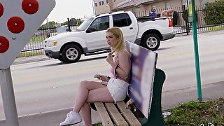 Pale blonde girl Layla Belle enjoys having sex with a stranger