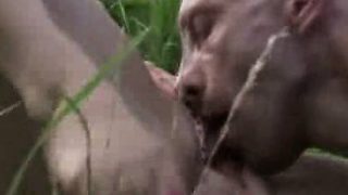 Cute blonde teen pussy ate outdoors