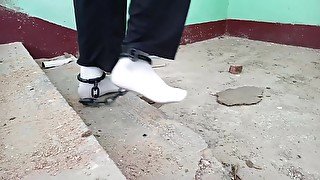 Wearing White Socks Cuffed Walk In Ruins 1 (edited)