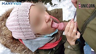 LANA like to SUCK COCK with SNOW  PUBLIC BLOWJOB  CUM WALK