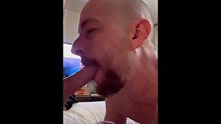 Slow deep blowjob while wife watches