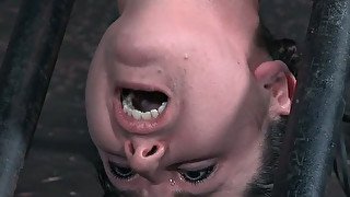 This hot BDSM video shows Sasha shackled down to a metal pole