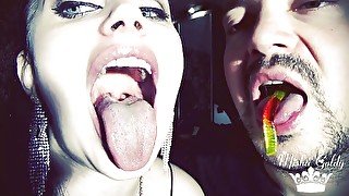 We are eating gummy worns & kissing ! Mouth , teeth, tongues, kiss, chewing, vore fetishes!