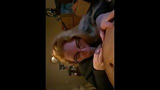 Cute blonde gives amazing head to lucky guy