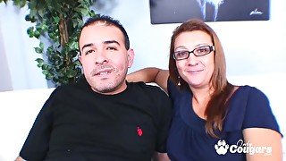 Booty redhead Patricia fucking her husband on couch