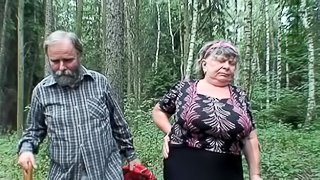 Perverted granny is sucking in the forest