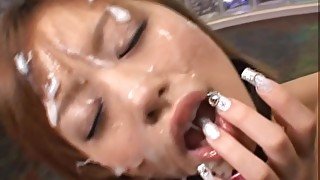 Hitomi Hayasaka Pretty Asian chick gets hot bukkake