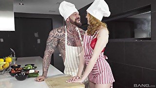 Skinny redhead fucks with the cook in absolute XXX