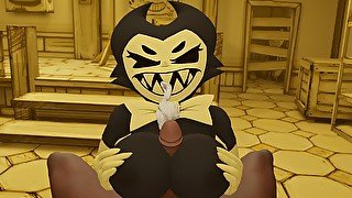 Cum on the face Bendy and the Ink Machine Bendy jerks off a dick with her big breasts for a guy b