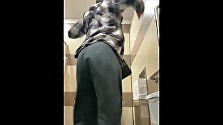 Pissing (POV) in a gas station bathroom