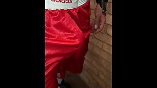 BOUNCING BULGE ** Walking Down the Stairs wearing Boxing Shorts in SLOW MOTION **