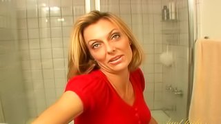 Brenda masturbates in the bathroom.