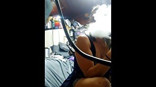 Mom hits bong and tries to blow smoke rings