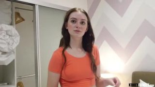 Seductive breasty teen slut giving an amazing handjob