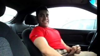 Hairy Latino bud jacks off in his car