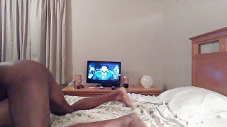 Couples fucks intensely in front of tv